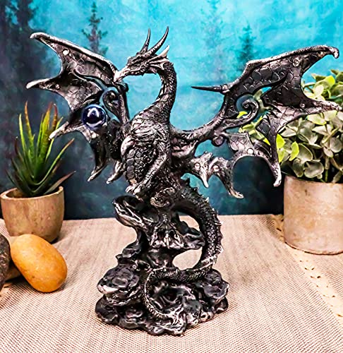 Estatua de Dragón Gótico con Orbe Azul 8 pulgadas miniatura 6