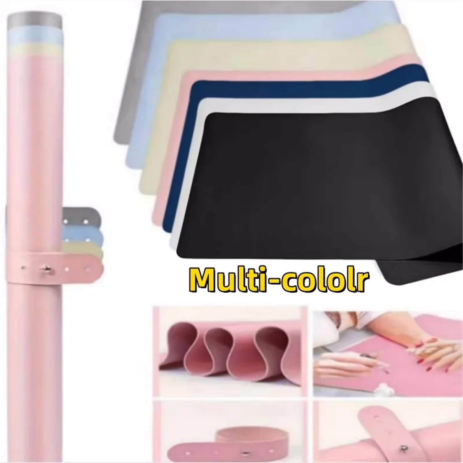 Tappetino da tavolo for nail art, morbido e pieghevole, poggiamano for manicure, impermeabile, antigraffio, facile pulire, for scrivania ufficio, portatile, in pelle PU(Black 2pc)