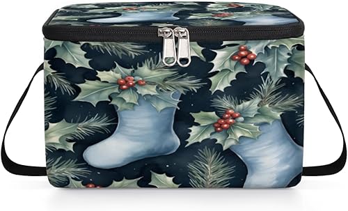 Miniatura 8 de Bolsa de almuerzo aislada con temática clásica navideña, reutilizable, bolsa de almuerzo cuadrada para adultos y hombres, lonchera más fresca para