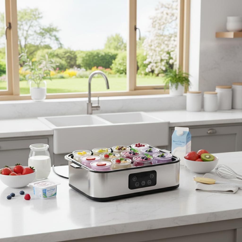 Joghurtbereiter, Automatischer Digitaler Joghurt Maker, Griechischer Joghurtmaschine mit Temperatur- und Timer, mit 9 170 ml Joghurtbechern, Perfekt für den Heim-Bio-Joghurt, BPA-frei, 40 W (Silver)