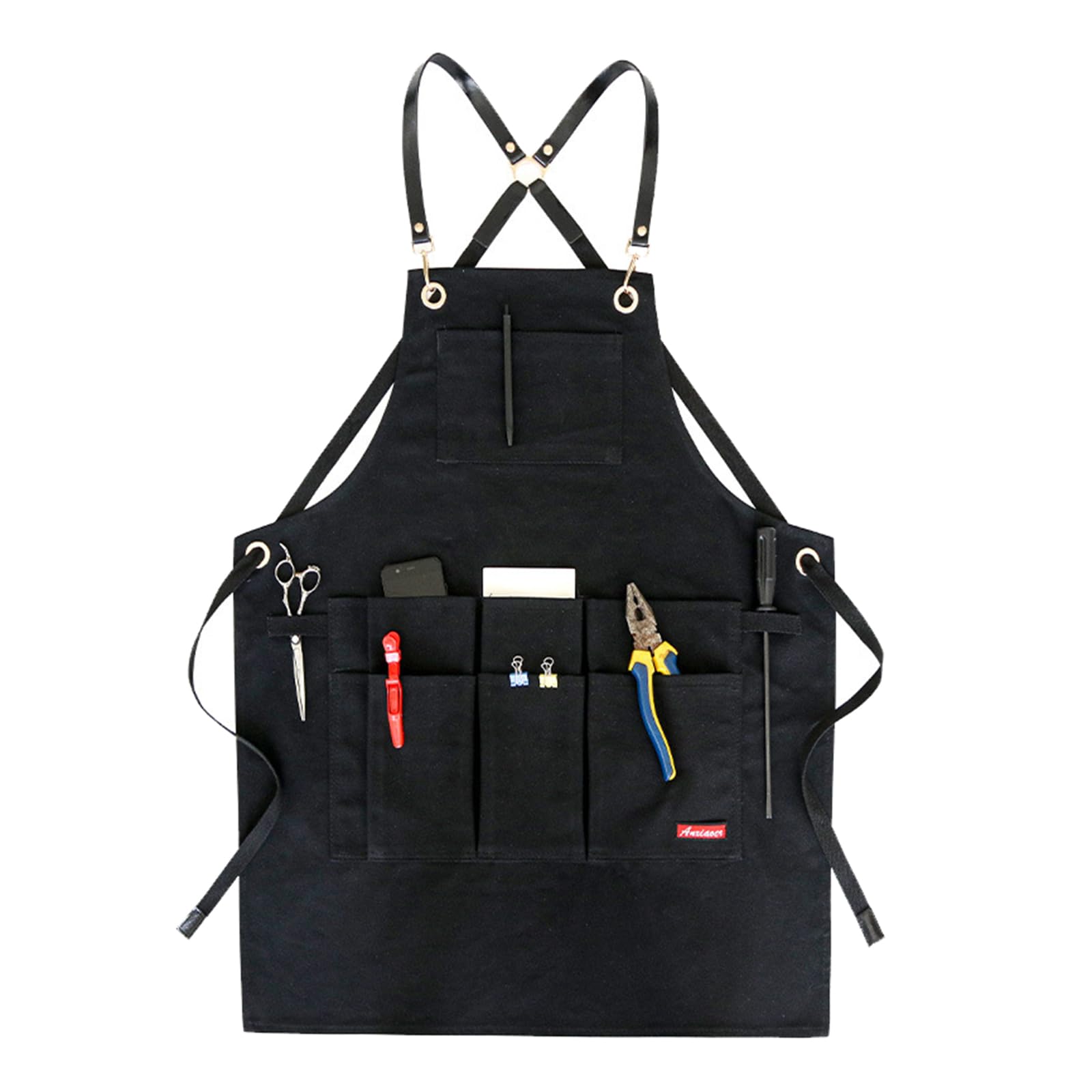Delantal De Trabajo Delantales De Lona Delantal Cocina con Bolsillos para Hombres Y Mujeres, Cocinar Barbacoa Y Hornear Pintar Tareas Black,One Size