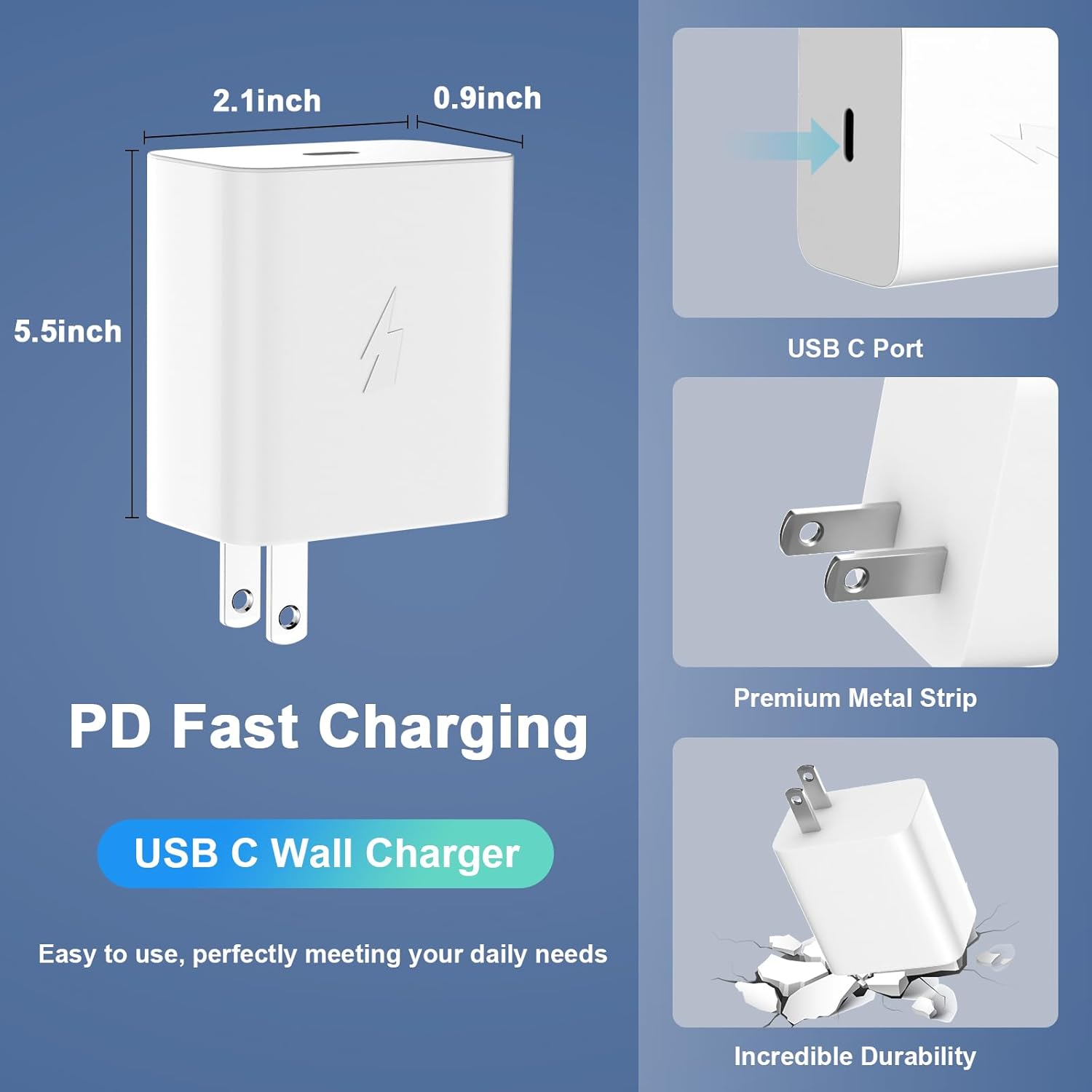 USB C Charger 60W for Super Fast Charging for Samsung S26 Ultra, Type C PD Wall Charger Adapter with 5A USB C to USB C Cable 1m for iPhone 17 16 15 Galaxy S26+ S25 S24 S23 S22 A17 A57 A56 Pixel 10 9 8
