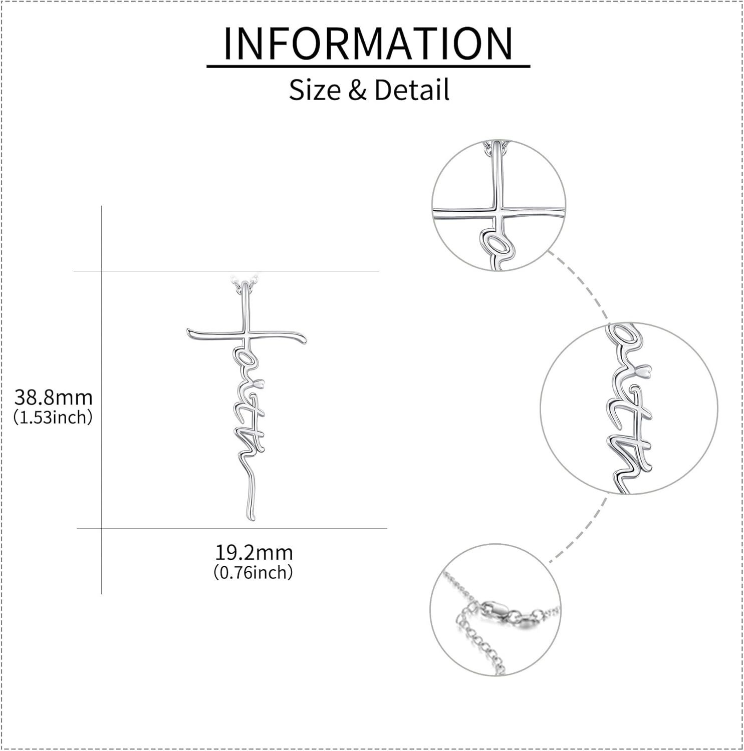 URONE Faith Necklace for Women Sterling Silver Cross Faith Pendant Necklace Christian Religious Jewelry Gifts - Image 5