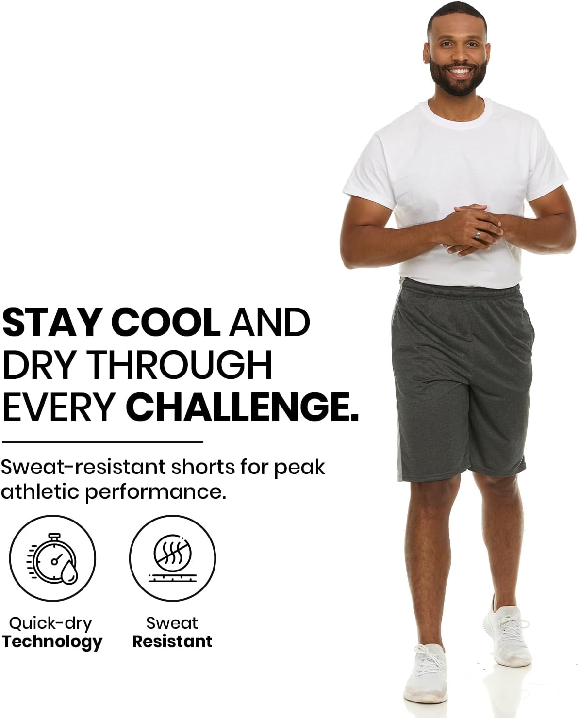 5 Pack: Men's Dry-Fit Sweat Resistant Active Athletic Performance Shorts