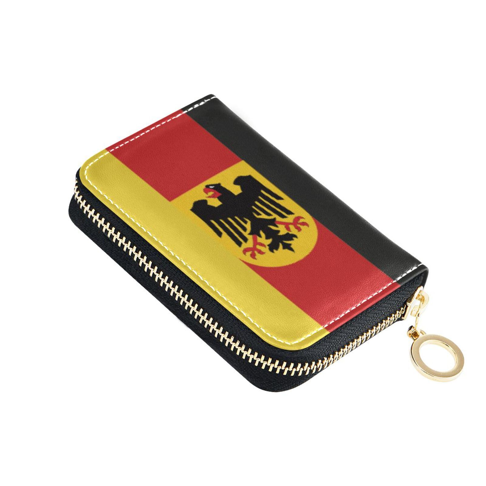 German Flag with The German Eagle RFID Credit Card Holder Wallets for Women, Leather Zipper Card Case Accordion Wallet for Women Girls