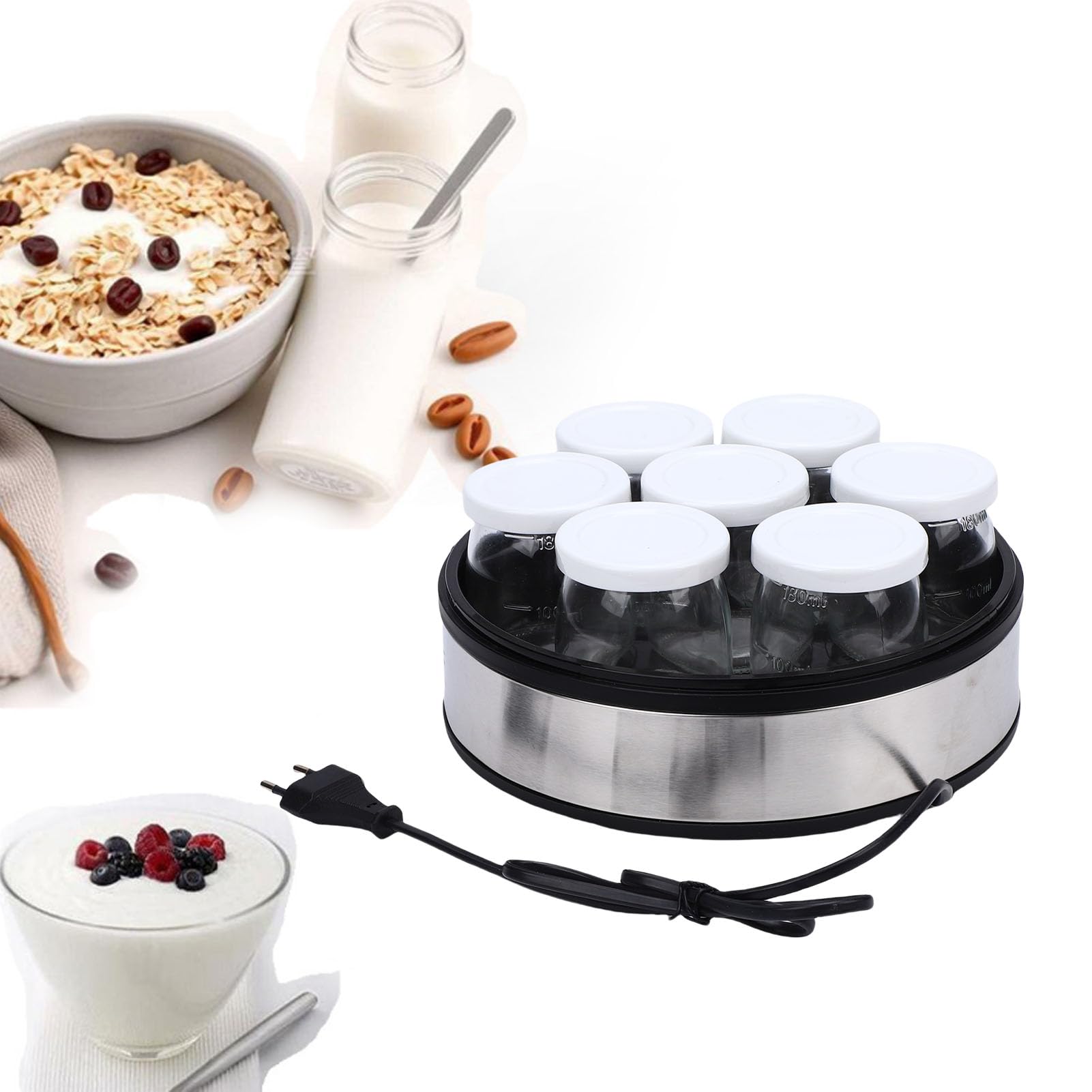 Luqeeg Yogurtera Eléctrica 20 W Acero Inoxidable Portátil Yogurtera Casera Multifuncional Electrodomésticos de Cocina para Mermeladas Postres Mermeladas de Frutas Postres Cremosos