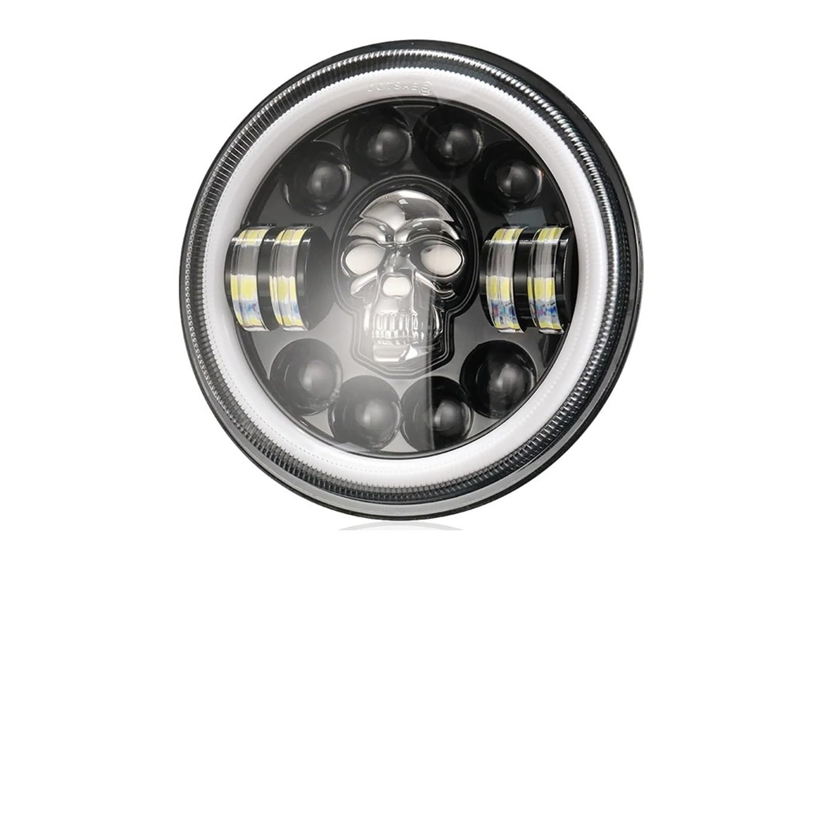 Phare moto Pour Cafe Racer Cruisers Chopper 7 Pouces Rond Crâne Phare DRL Moto Phare Scooter Tout-terrain