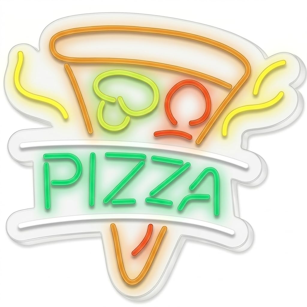 Letrero LED Pizza, Metacrilato, 40 x 38cm | Bajo Coste, Cartel Luminoso, Escaparate, Decoración de Pared, Luz Brillante, Alimentación 12v