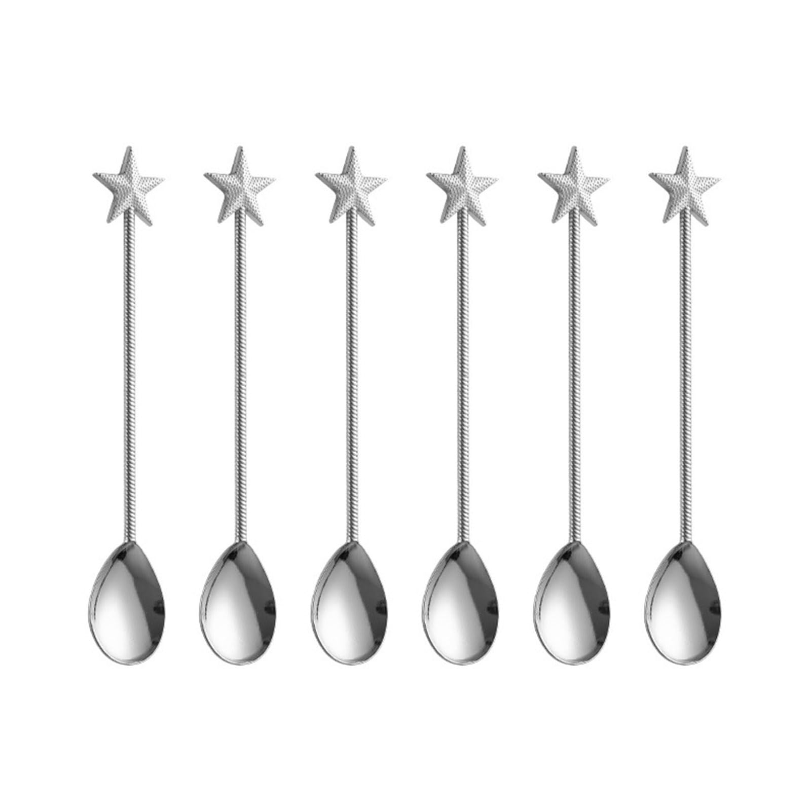 Lerpwige 6Pcs Zincs Alloys Dessert Spoon Long Handle Teas Coffee Stirring Spoons Star Shape Teaspoon for Dessert Milkshakes Salad Zincs Alloys Straight Handle Spoon