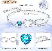 Vista 5 de RIVIKO Pulsera con dije de símbolo de corazón de amor infinito para mujer, plata de ley 925, ajustable, cumpleaños, día de San Valentín, Navidad