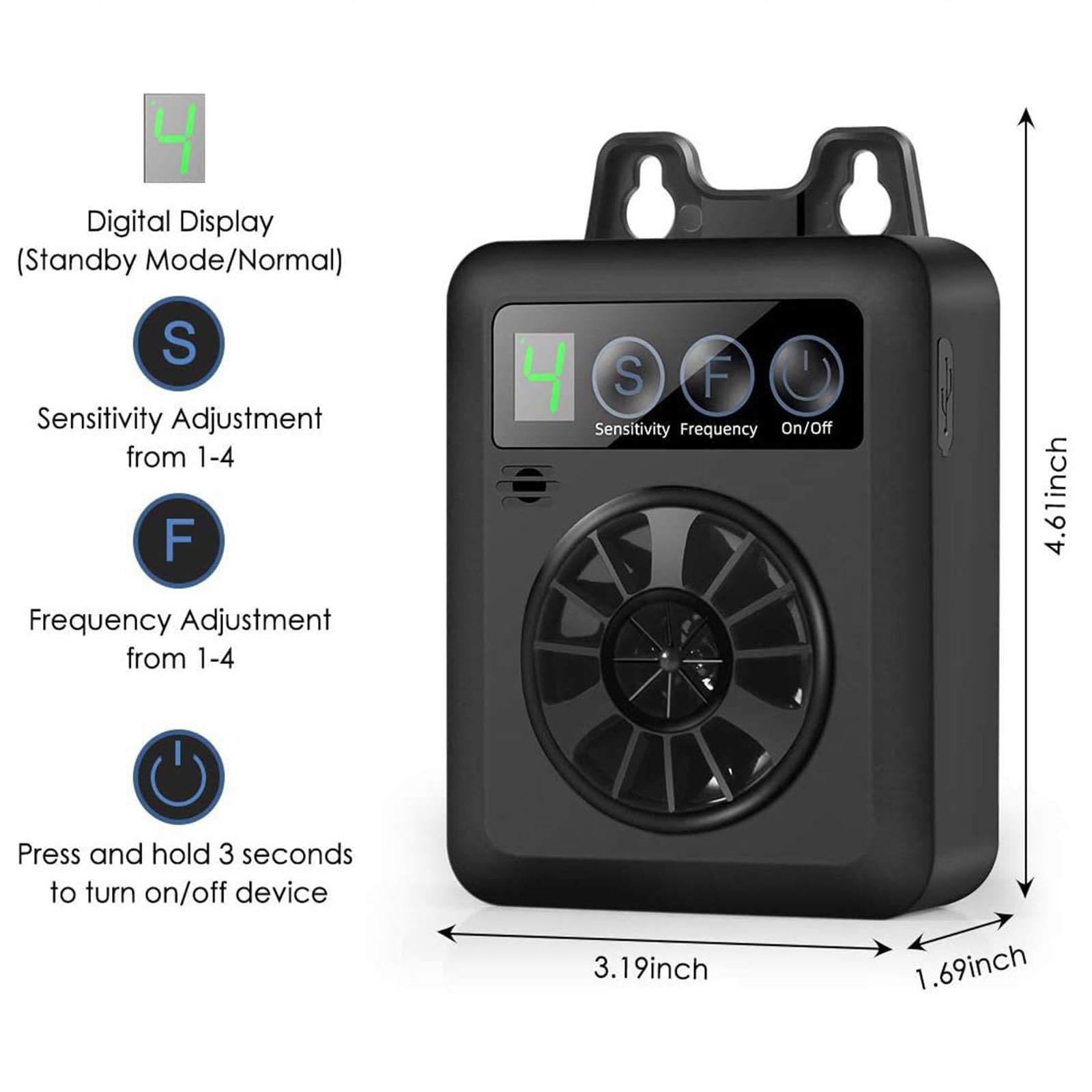 Genérico Supresor De Ladridos Ultrasónico, Resistente Al Agua, Recargable por USB, Cuatro Modos Ajustables, Apto para Colgar En Interiores Y Exteriores, Entrenamiento Silencioso (Black)