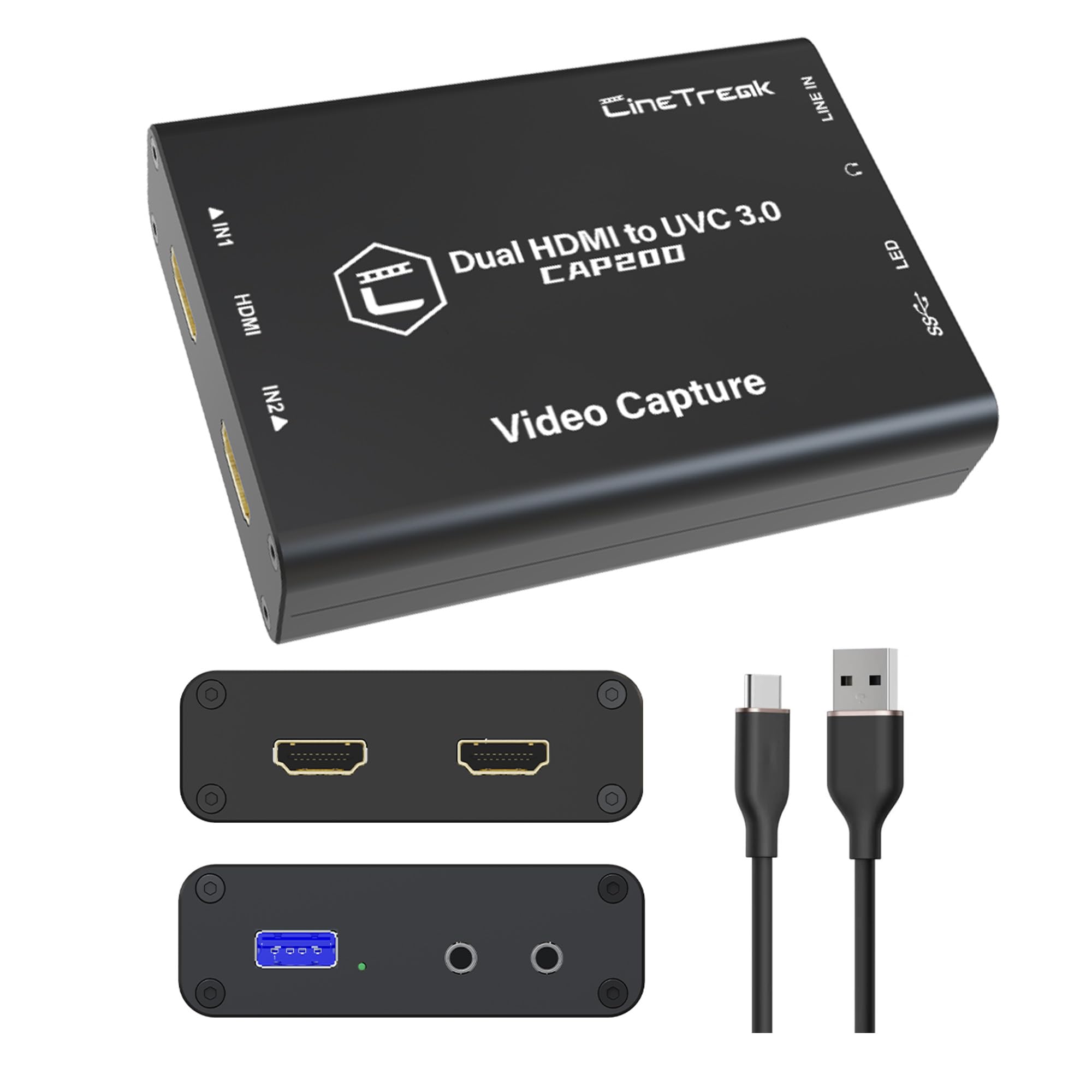 CINETREAK Dual HDMI Input to USB 3.0 Capture Card for livestreaming, 1080p60 Uncompressed Video Capture,3D Lut Output,Chroma Key,PS5/PS4/OBS/PC
