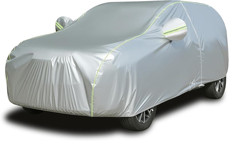 Tecoom - Funda para auto SUV impermeable para todo tipo de clima, exterior completo, resistente al viento, protección contra el sol, la lluvia, la nieve, el granizo, ajuste exterior e interior para Tesla modelo Y Toyota RAV4 Nissan Rogue con puerta/cerradura con cremallera (170-190 pulgadas)