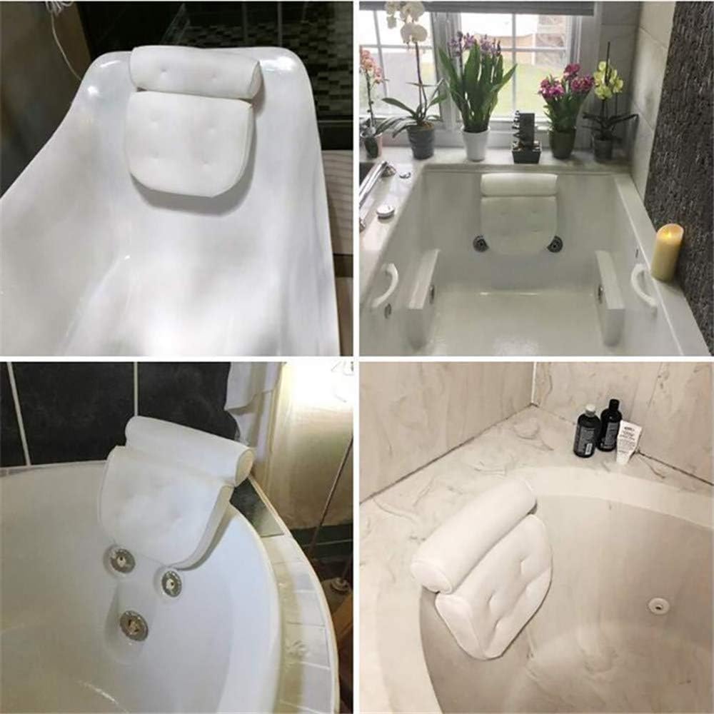 LJJ Bathtub Pillow, Bath Pillow with Suction Cups Neck and Back Support Headrest Pillow Thickened for Home Hot Tub Bathroom Cushion Accersories (White)