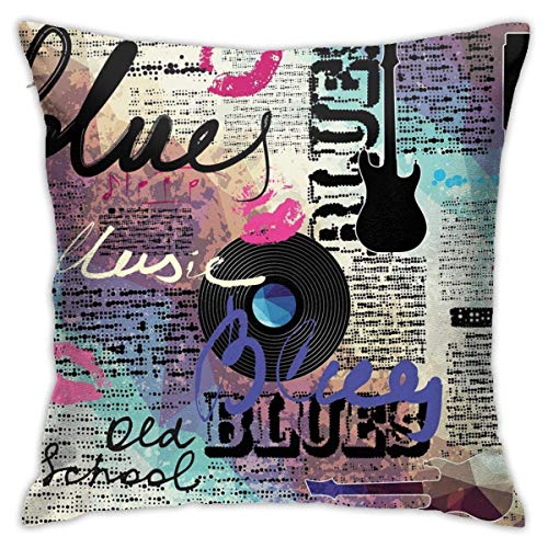 Throw Pillow Case Funda de cojín Retro Blues Género Musical Old Record...