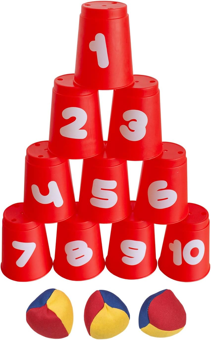 Idena 40416 - Ball throwing game with 10 cups and 3 balls, colorful