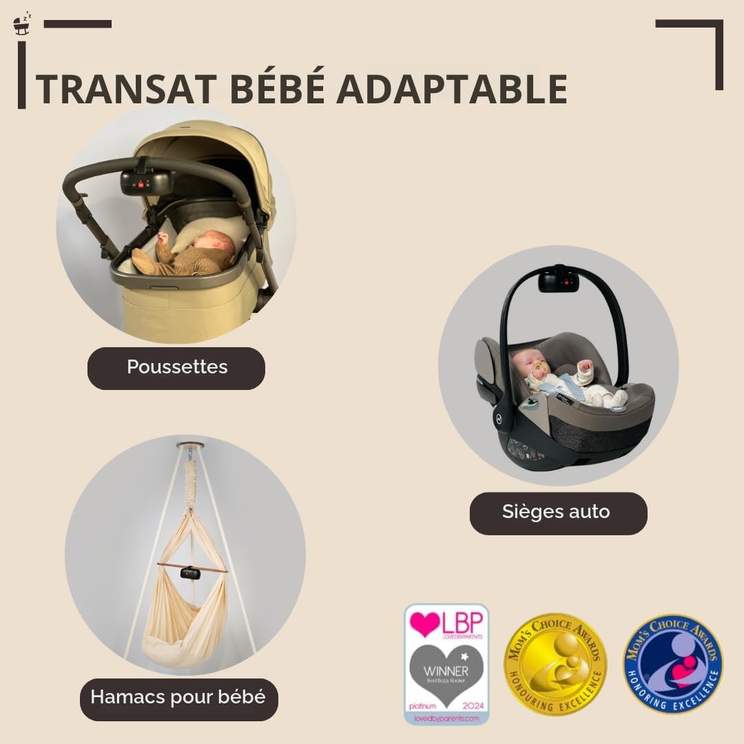 ZAZU Robby Balançoire automatique pour bébé, épaisseur réglable, minuterie 40 min, capteur de cri pour bébé, rechargeable par USB-C, étanche, universel pour poussette et buggy
