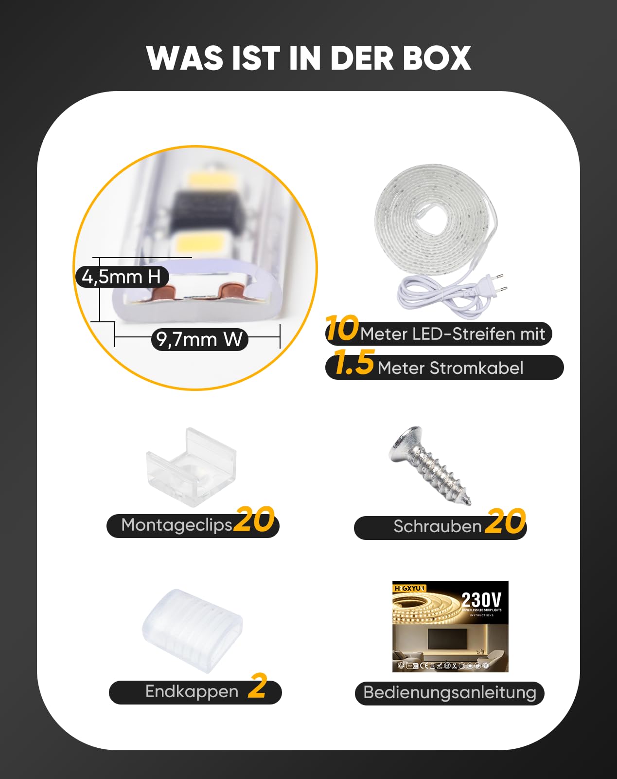230V LED Streifen Aussen, SMD 2835 IP65 Wasserdicht, Bande LED Durchsichtig 1200LM Ohne Trafo Flexible Kürzbar für Zimmer und Außen Dekoration Beleuchtung, 4000K Neutralweiß, 10m
