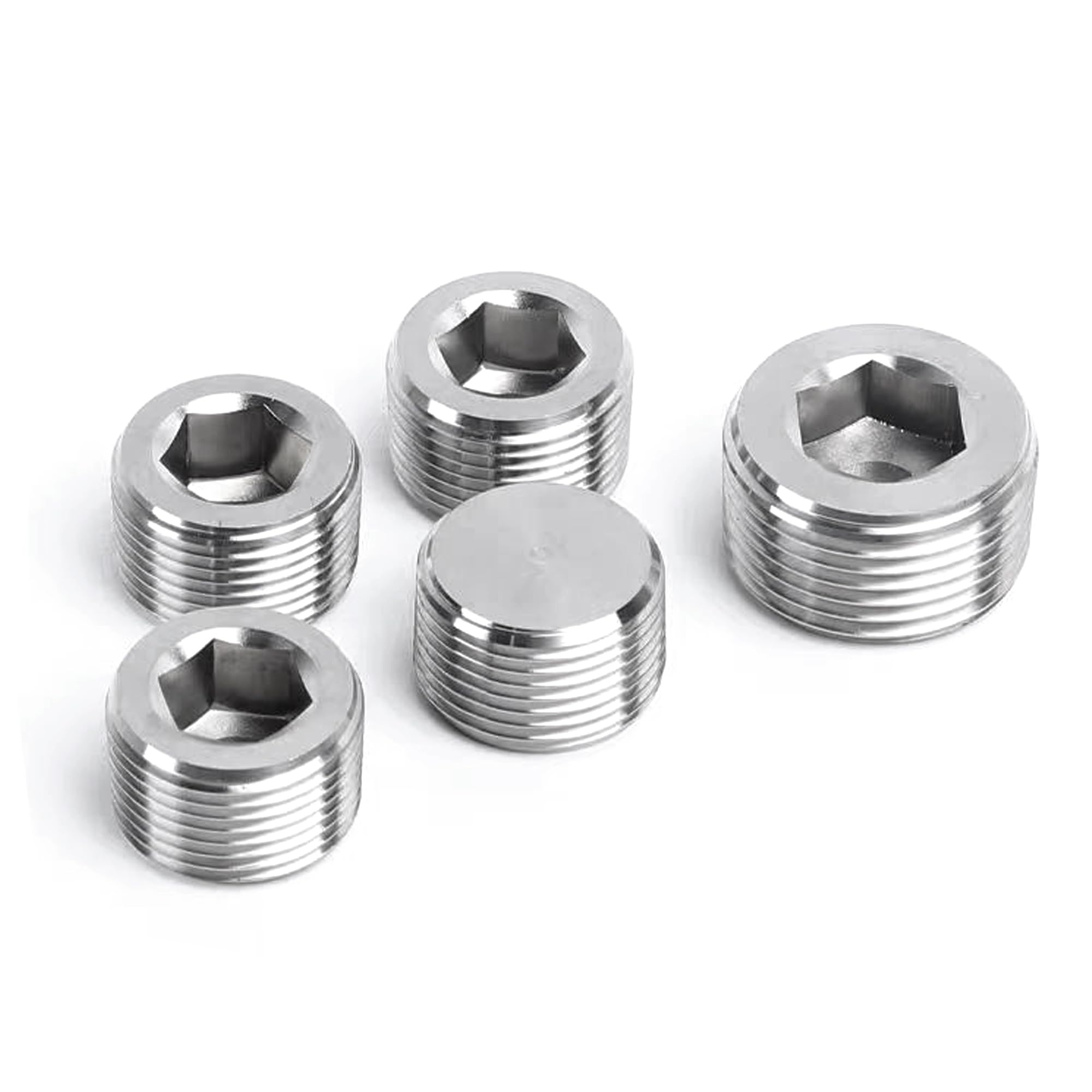 Stainless Steel 316 Hex Socket Plug, 1/4" NPT Male, Pack of 5