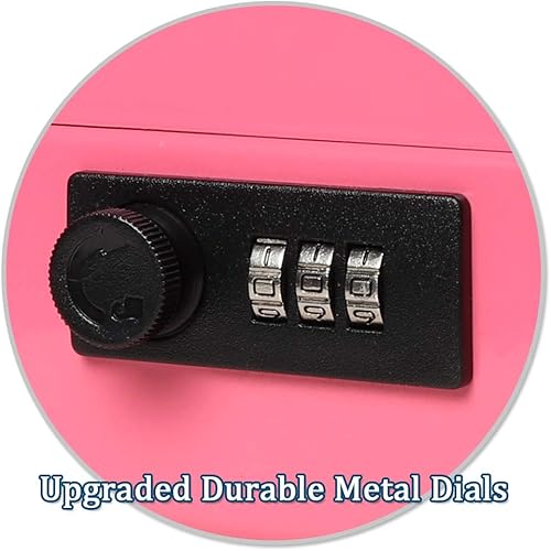 Miniatura 8 de Jssmst - Caja fuerte grande con cerradura de combinación, caja de metal duradera con bandeja de dinero, color rosa, 11.8 x 9.8 x 3.5 pulgadas,