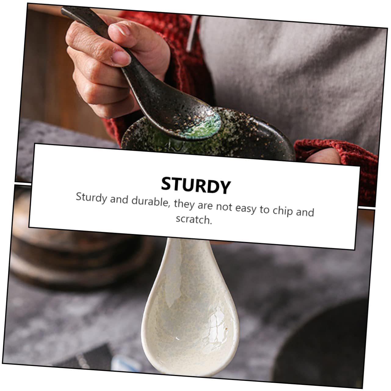 LIFKOME 6 Stück Teiliges Japanische Keramik Suppelöffel aus Porzellan Design Vielseitig für Suppe und Reisbrei Glatte Oberfläche Sicheres Küchenwerkzeug für Zuhause Zufällige Farbe