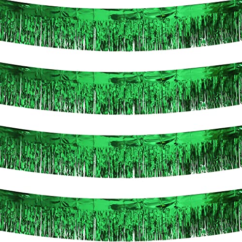 Image of 4 Pack Green Total 40 Feet Foil Fringe Garland Metallic Tinsel Banner Wall Hanging Drapes Parade Float Skirting Decorations for Trailer Mardi Gras Party Birthday Wedding Baby Shower
