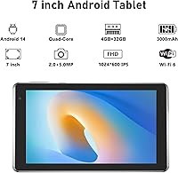 Vista 2 de YQSAVIOR 7 inch Tablet 4GB RAM 32GB ROM Quad-Core Processor Android 14 Tablet PC for Kids, IPS Screen, Dual Camera, WiFi, Bluetooth