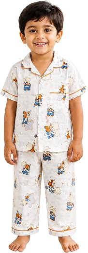 Little and Wise 100% Muslin Cotton Nightwear Set for Babies & Kids (6m Months–6 Years) | Ultra Soft, Breathable, Hypoaller...