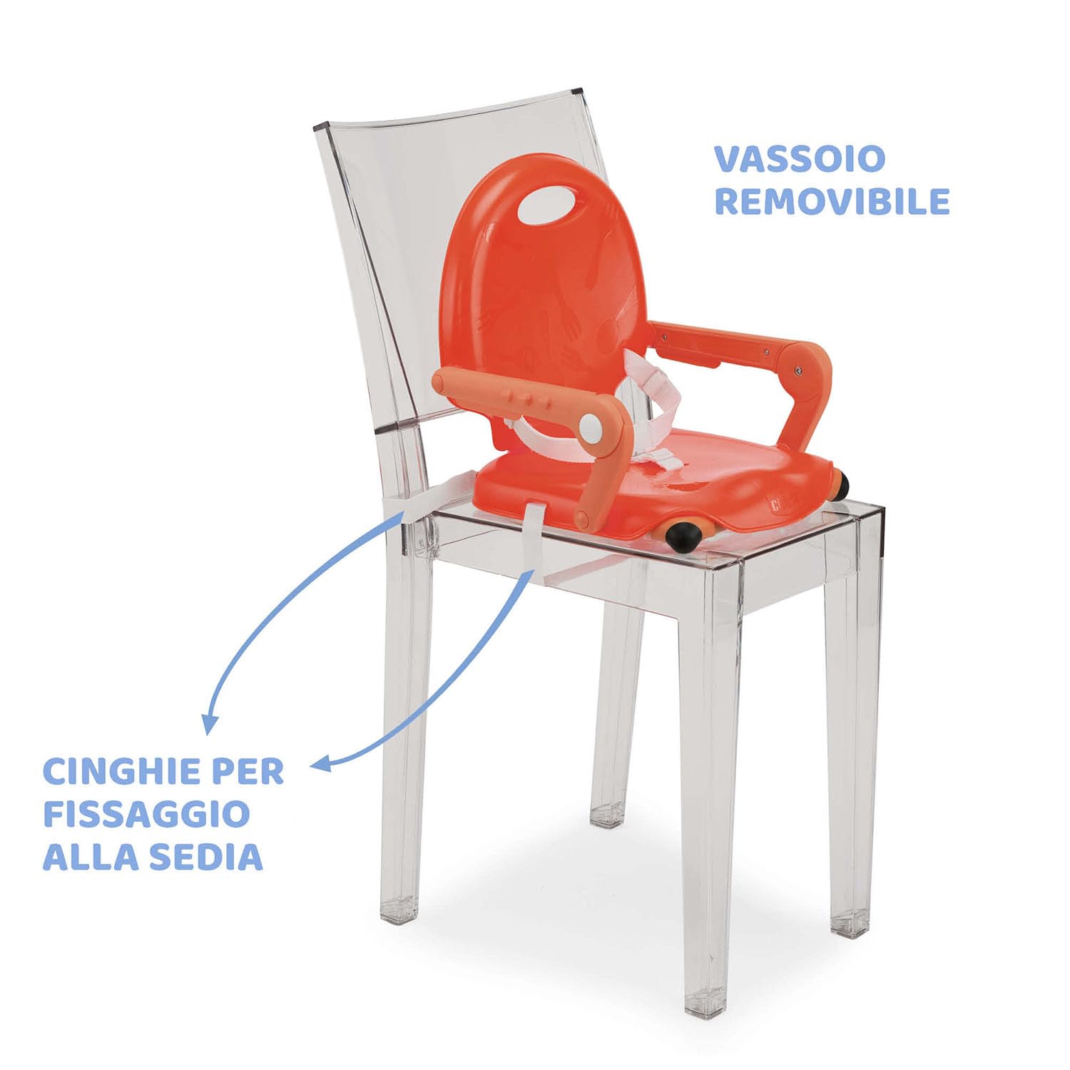 Chicco Pocket Fotel podwyższający do przekąsek, na 6 miesięcy do 3 lat (15 kg), przenośne, regulowane, z kompaktowym zamknięciem i zdejmowaną płytą, czerwone maki