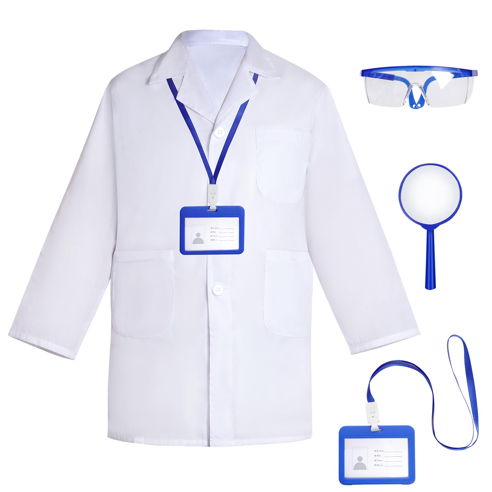 mifengda Doctor Scientist Costume Kids Lab Coat and Goggles Children Dress Up Kit with ID Card Magnifying Glass for Halloween