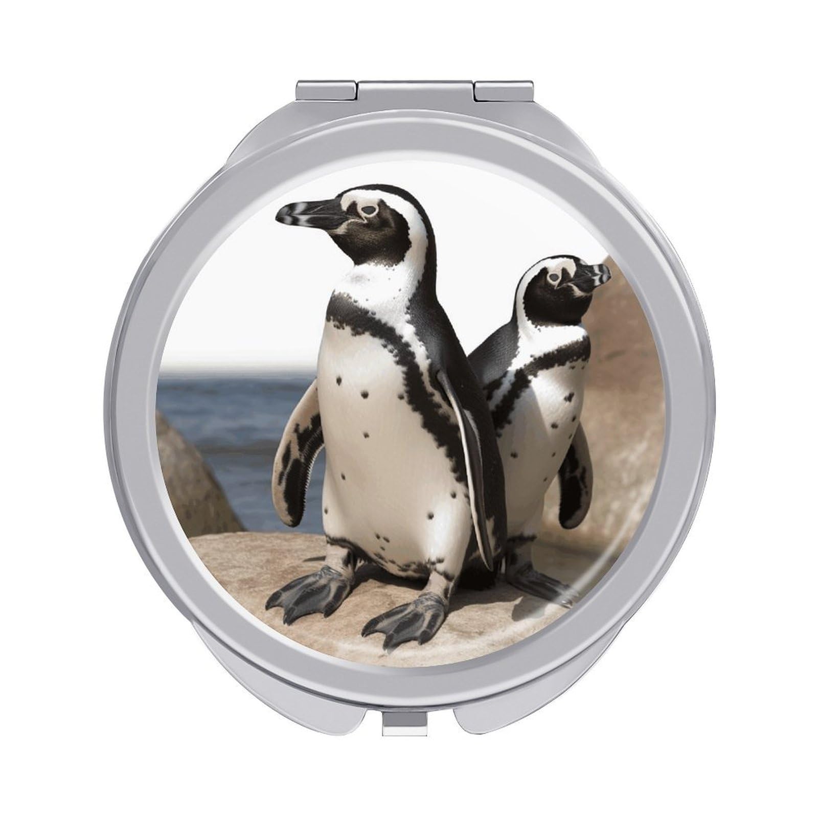 VstaDank African Penguin Compact Mirror for Purses Round Fashion Travel Makeup Mirror 2X /1x Magnifying Double Sides Mini Mirrors Portable Pocket Mirrors for Handbag Purse Women Gift