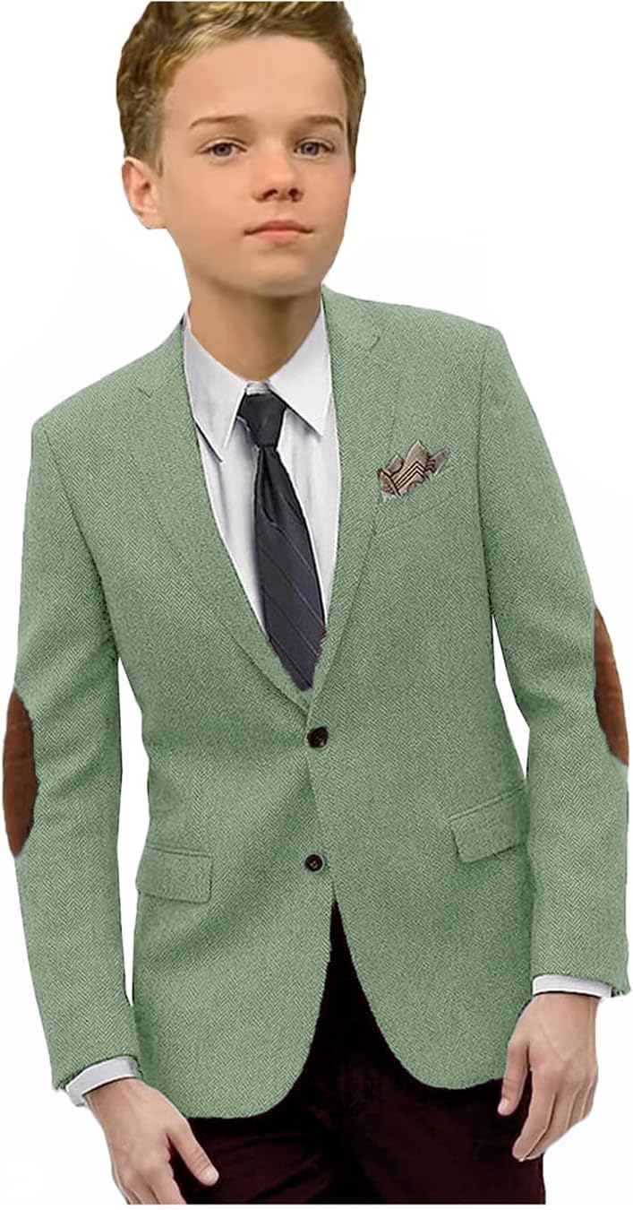 VENNYNG Boys Tweed Blazer Jacket with Elbow Patches Kids Short Trench Coat Vintage Coat