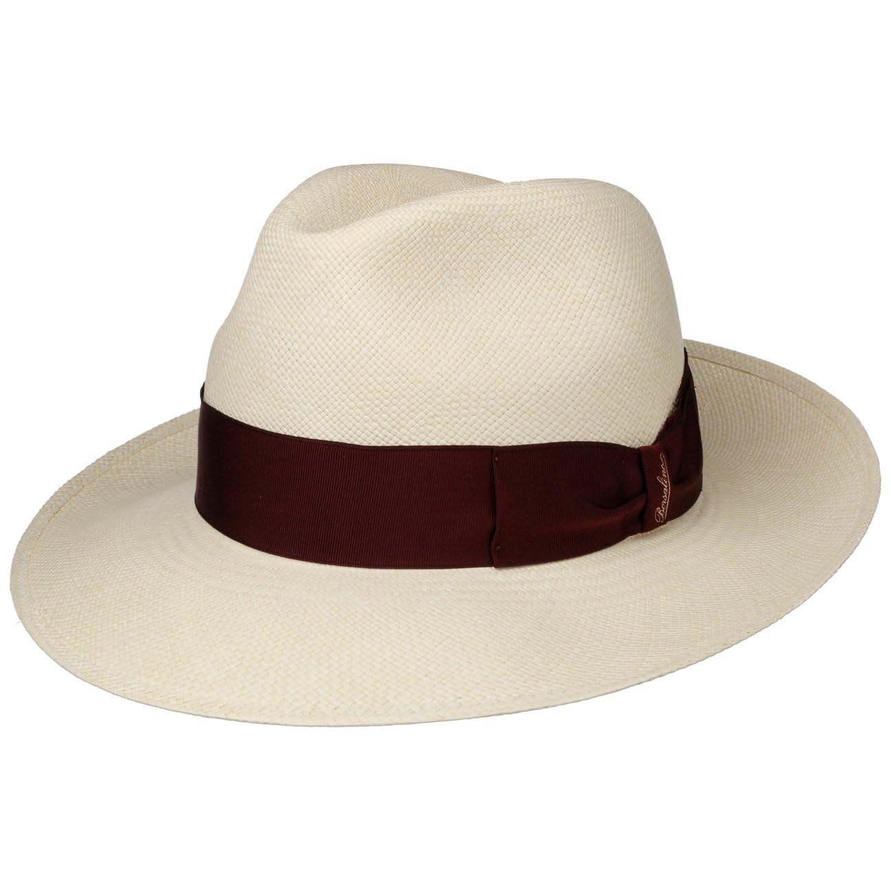 Borsalino Men's Nature-Bordeaux Amedeo Bogart Panama Hat - Made In Italy Fedora Summer With Grosgrain Band Spring-Summer - 61 Cm