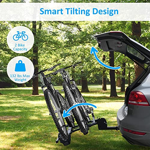 Platform Style Hitch Mount Bike Rack For Car Carries 2 Bikes Up To 4-Inch Fat Tire Carrier Rack 132 Lb Capacity Tray Style Smart Tilting Design For Suv, Truck, Rv And Minivans With 2" Hitch Receivers #TOP5