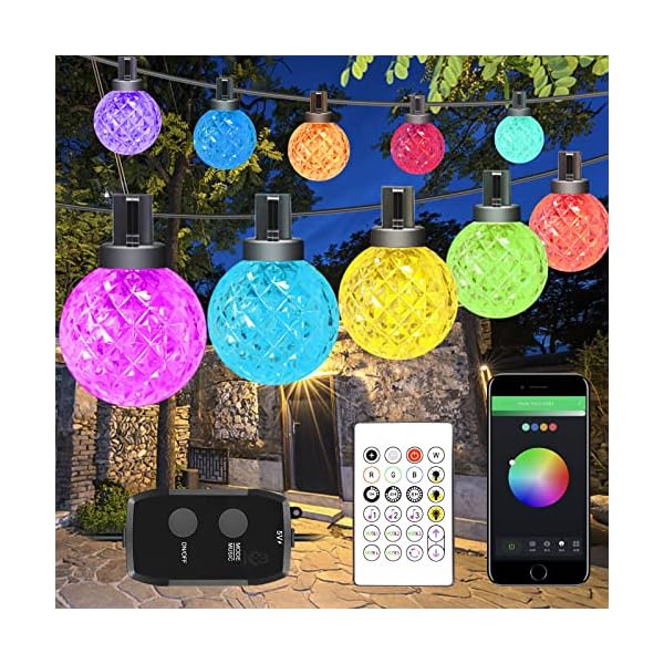 Lichterkette Außen, BEARTWO Smart RGB LED Lichterkette Glühbirnen mit APP und Fernbedienung, 7m 25 G40 Glühbirnen…
