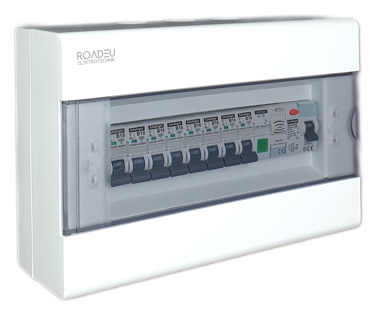 RoadEu - Cuadro eléctrico de la casa, totalmente cableado. Completo con interruptor diferencial 40A, fusible automático B16A, timbre y indicador LED. Para uso doméstico o en cobertizos o talleres