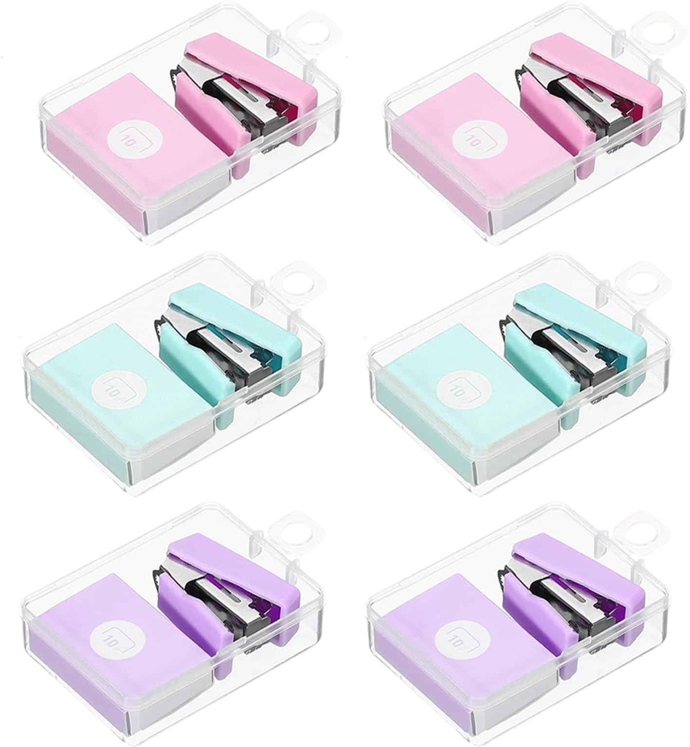 6Pcs Mini Stapler and Staples Set, Morandi Desktop Staplers Set Cute Desk Office Stapler Compact Desktop Staplers for Office School Home Use