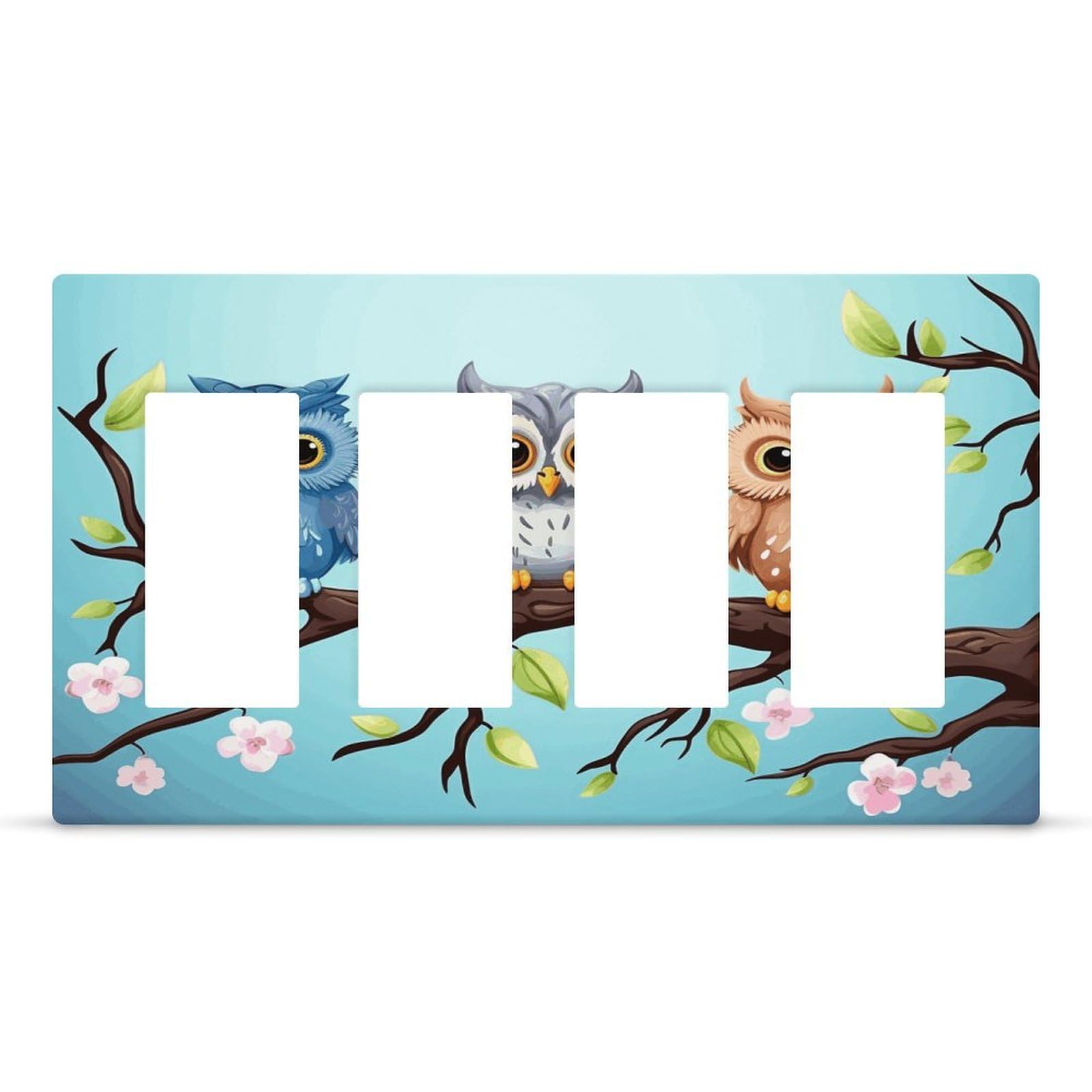 Owls on A Branch Outlet Cover Fashion Hidden Screw Light Switch Cover Exquisite Decorative Wall Plate Polycarbonate Thermoplastic 4-Gang Faceplate Covers