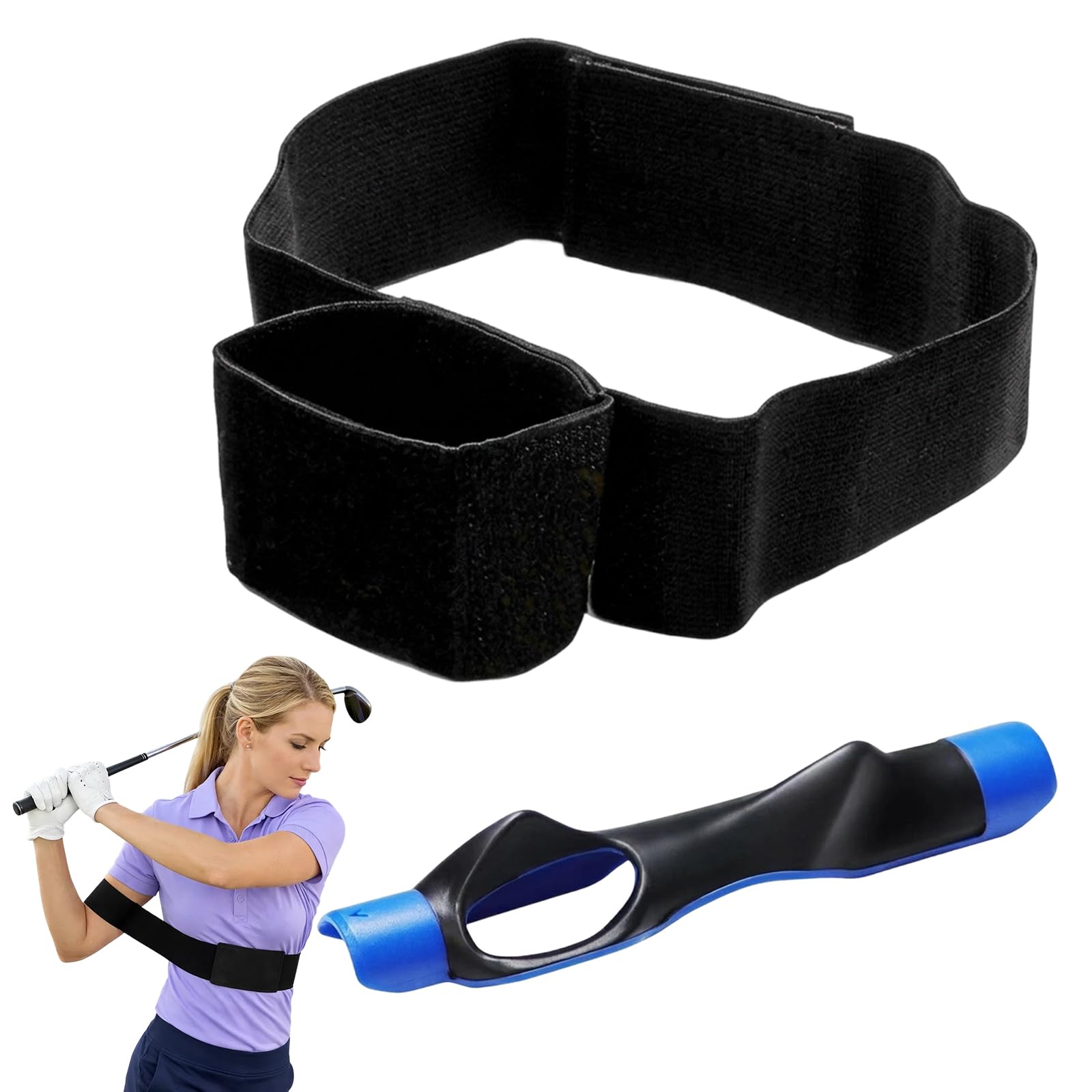 Wvbzf 2PCS Golf Training Aids, TRS Slider Golf Aid with Swing Sync Golf Trainer, Blue Hand Grip Corrector and Swing Correction Strap for for Beginners and Intermediate Golfers