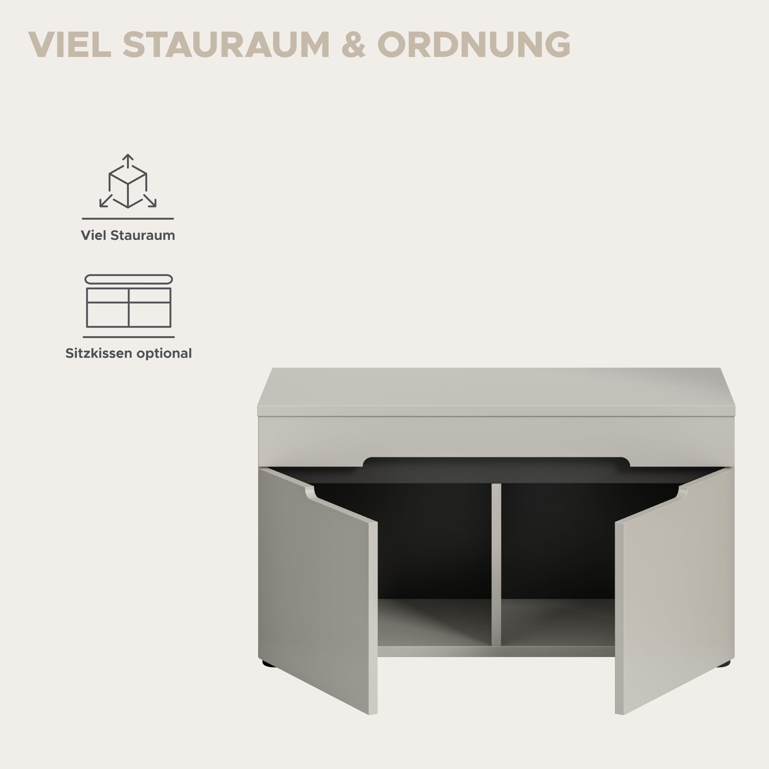 xonox.home - Sitzbank Canu 80x45x37 cm Kaschmir beige Basalt grau