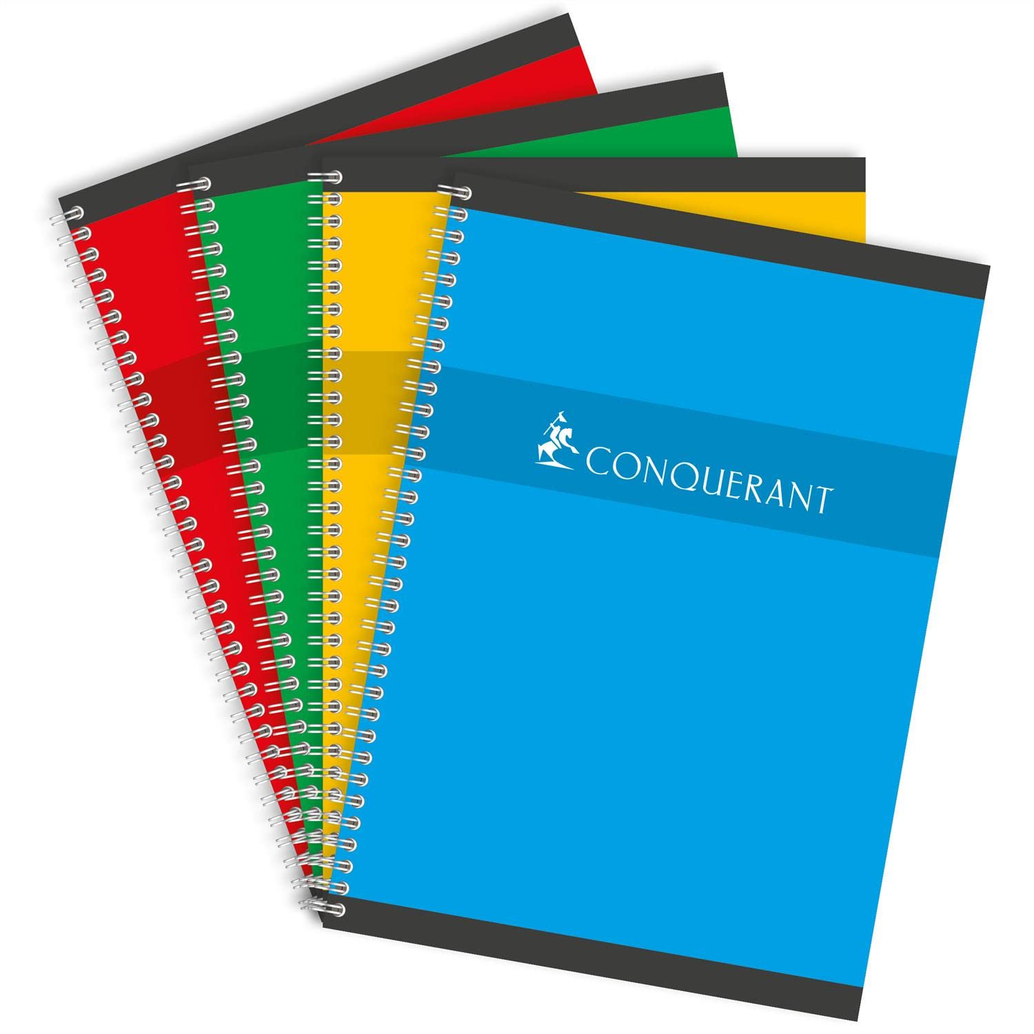 CONQUERANT Lot de 10 Cahiers à spirale A4 petits carreaux 180p 70g coloris aléatoire