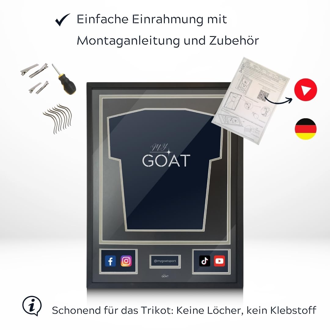 My Goat Trikotrahmen 60x80cm – Rahmen für Fußballtrikot, einfach mit Personalisierung von Foto und Text – aus Aluminium
