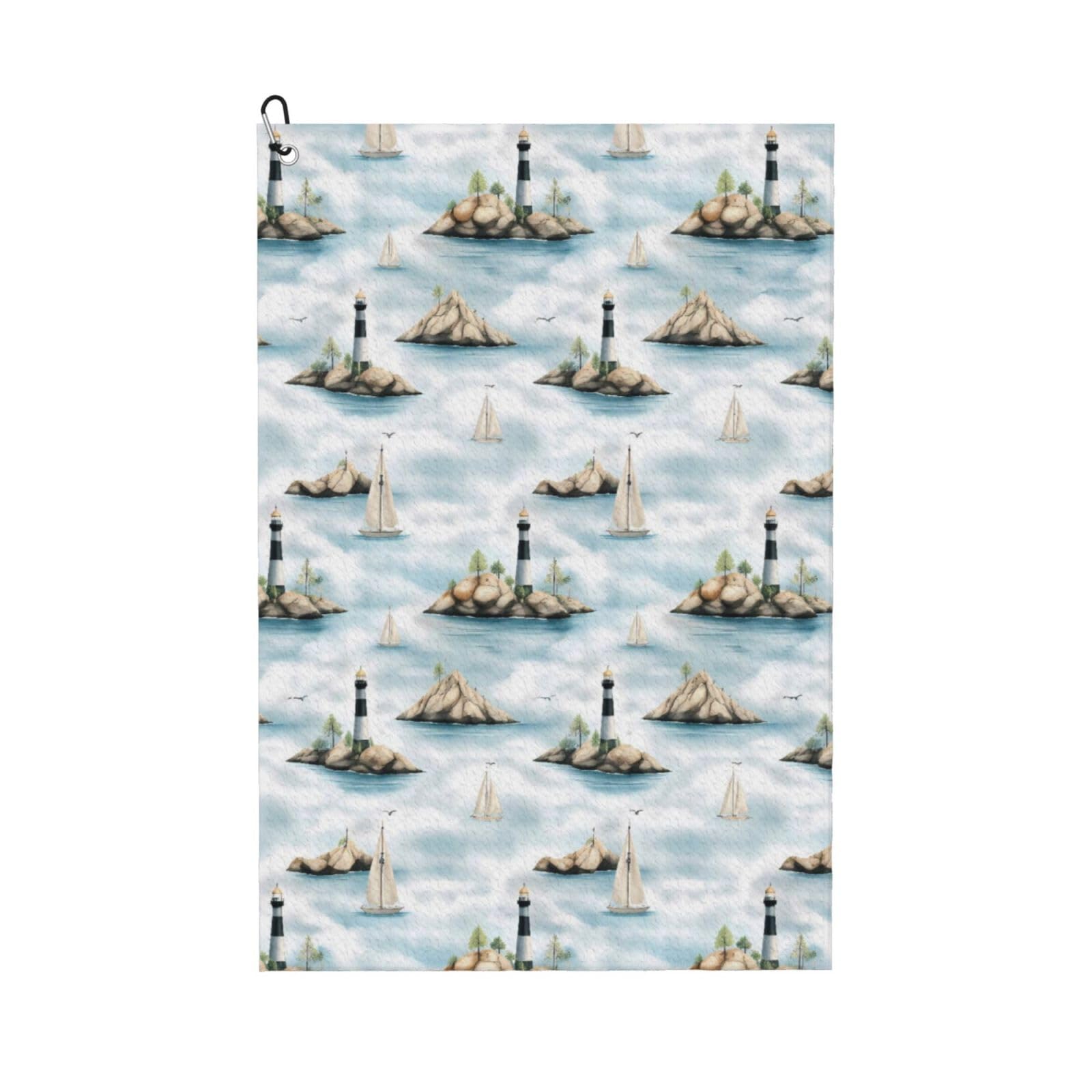 Oudrspo Vintage Watercolor Lighthouse & Sailboat Multi-Functional Golf Towel | Absorbent Quick Drying 16x24in