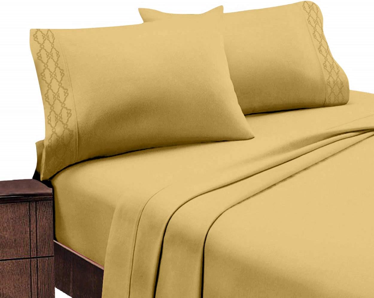 Pentagon Collection 1800 Series Wrinkle Resistant Embossed Sheet Set (Queen, Gold)