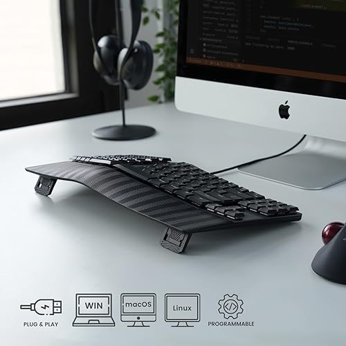 Miniatura 7 de Perixx PERIBOARD-335RD ES Teclado compacto mecánico ergonómico con Cable - Interruptores lineales rojos de perfil Bajo - Teclas programables -