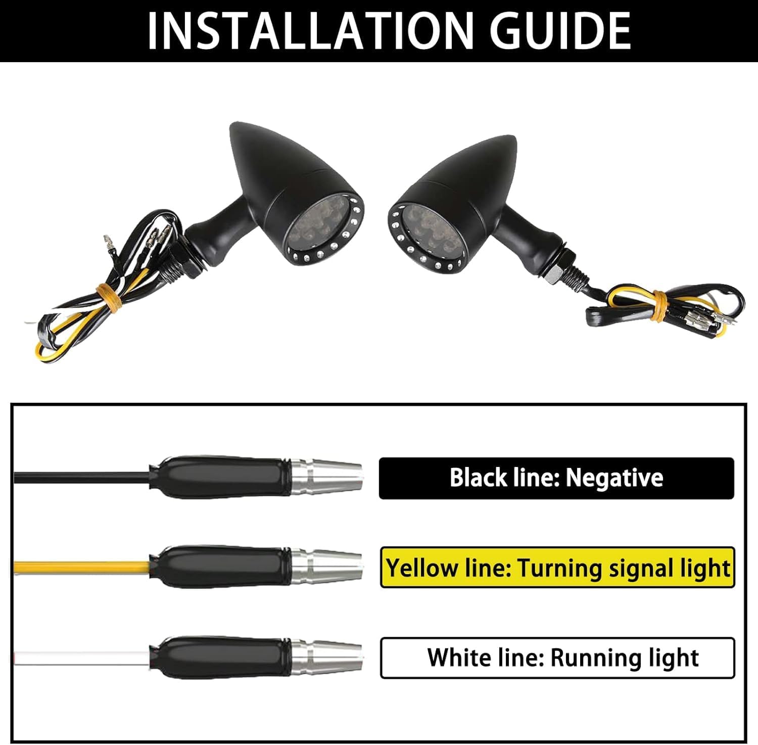 DREAMIZER Black Motorcycle Turn Signals 15 LEDs Bullet Front Rear Indicator Lights Amber White Light Compatible with Harley Cruiser Softail StreetBike Chopper Bobber Cafe Racer