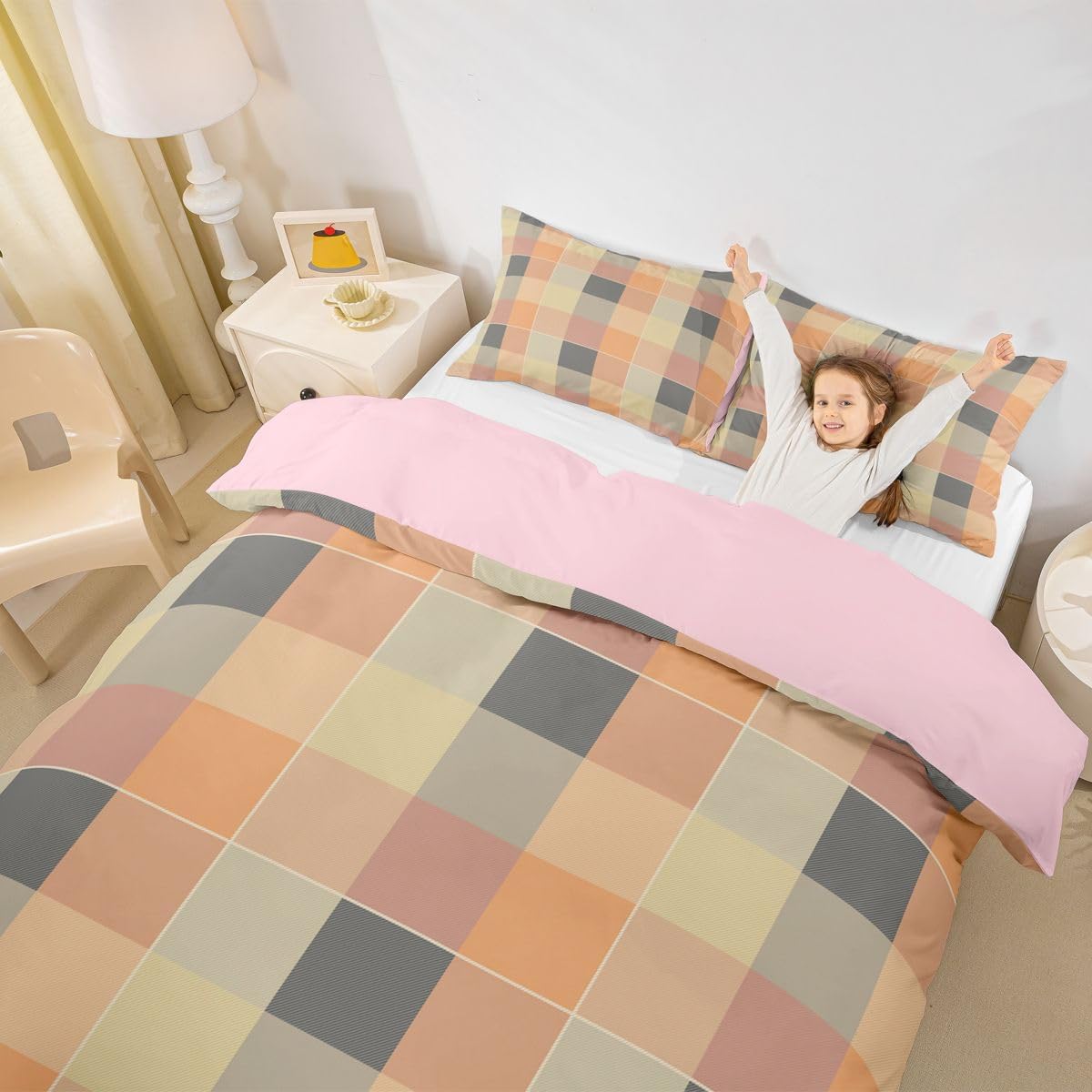 Castle Fairy Retro Grid Toddler Duvet Cover Set 2 Pcs