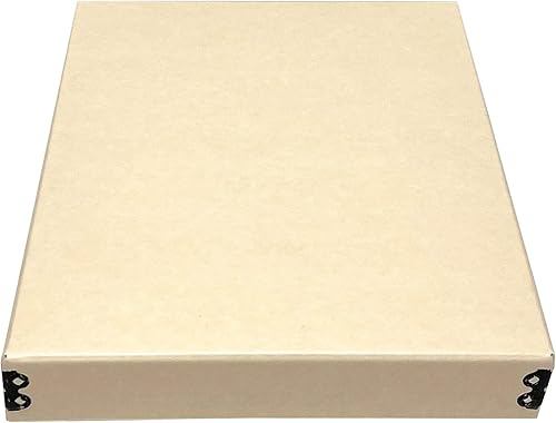 Lineco, Caja de almacenamiento de museo Tan de 8 x 10 pulgadas con tapa extraíble y diseño frontal caído, libre de ácido con borde de metal. Protege