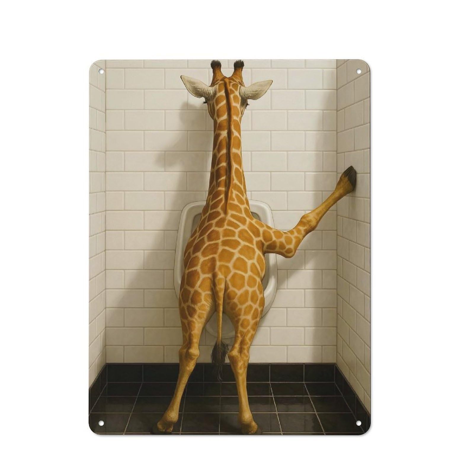 Junmoney Giraffe In Restroom Bathroom Toilet Tin Wall Plaque With Design 40X30cm, Country Vintage Cottage Wall Art For Kitchen, Cottage, Porch Or Garden Room