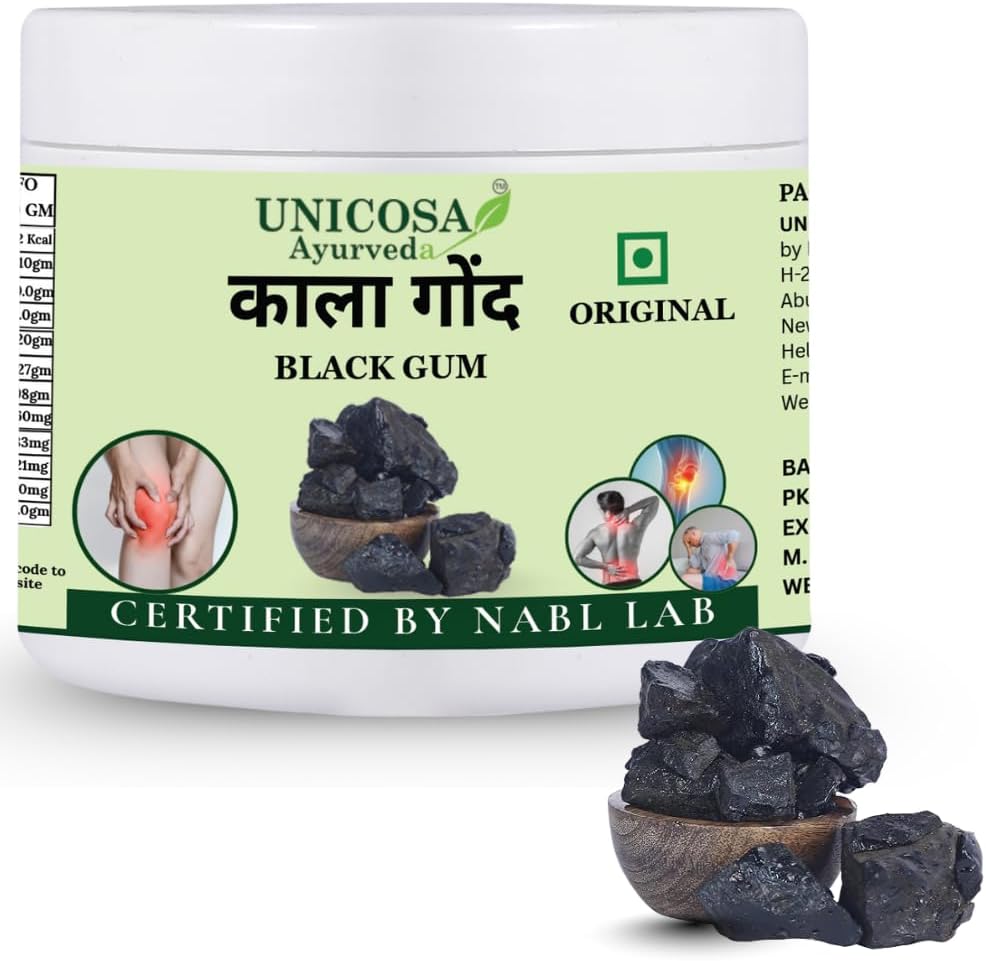 UNICOSA Ayurveda Natural & Pure Kala Gond | Gond Siyah | Black Gum | 100% Pure & Ayurvedic | Lab Tested and Certified (100 gm)